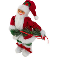 Vianočná dekoratívna figúrka Santa Claus s ihličím a stuhou - 30 cm