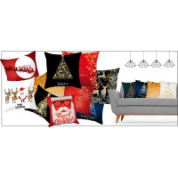 Vianočná obliečka na vankúš 45x45 cm - Santa a soby - vzor 32N
