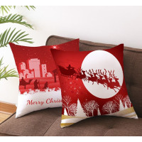 Vianočná obliečka na vankúš 45x45 cm - Santa a soby - vzor 32N