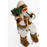 Vianočná dekoratívna figúrka Santa Claus béžový s fajkou a ihličím - 44 cm