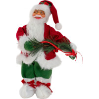 Vianočná dekoratívna figúrka Santa Claus s ihličím a stuhou - 30 cm