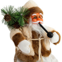 Vianočná dekoratívna figúrka Santa Claus béžový s fajkou a ihličím - 44 cm