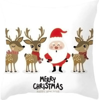 Vianočná obliečka na vankúš 45x45 cm - Santa a soby - vzor 32N