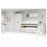 Detská vyvýšená poschodová posteľ s písacím stolom a prístelkou MAXÍK 1 200x80 cm - biela + matrac ZADARMO