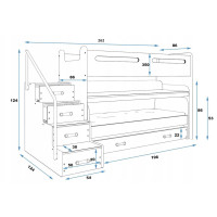 Detská vyvýšená poschodová posteľ s písacím stolom a prístelkou MAXÍK 1 200x80 cm - ružová + matrac ZADARMO