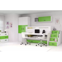 Detská vyvýšená poschodová posteľ s písacím stolom a prístelkou MAXÍK 1 200x80 cm - zelená + matrac ZADARMO