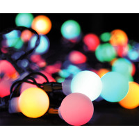 Solight LED 2v1 vonkajšia vianočná reťaz, guľa, diaľkový ovládač, 100LED, RGB+biela, 10m+5m, 8 funkcií, IP44
