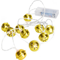 Solight LED vianočná reťaz rolničky, 10x LED, zlatá, 1,5m, 2x AA