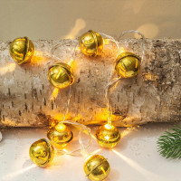 Solight LED vianočná reťaz rolničky, 10x LED, zlatá, 1,5m, 2x AA