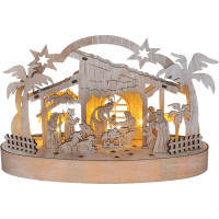 Solight vianočný drevený betlehem podsvietený, 5x LED, prírodné drevo, 25cm, 2x AA