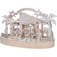 Solight vianočný drevený betlehem podsvietený, 5x LED, prírodné drevo, 25cm, 2x AA