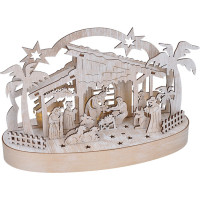 Solight vianočný drevený betlehem podsvietený, 5x LED, prírodné drevo, 25cm, 2x AA