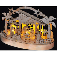 Solight vianočný drevený betlehem podsvietený, 5x LED, prírodné drevo, 25cm, 2x AA
