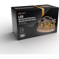 Solight vianočný drevený betlehem podsvietený, 5x LED, prírodné drevo, 25cm, 2x AA