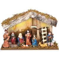 Solight LED drevený betlehem podsvietený, 26x17cm, 6x LED, 2x AA