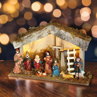 Solight LED drevený betlehem podsvietený, 26x17cm, 6x LED, 2x AA