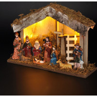 Solight LED drevený betlehem podsvietený, 26x17cm, 6x LED, 2x AA