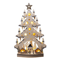 Solight LED drevený vianočný stromček s dekoráciami, 23x LED, prírodná farba, 64cm, 2x AA