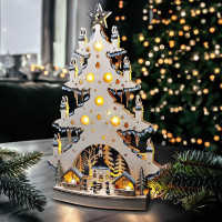 Solight LED drevený vianočný stromček s dekoráciami, 23x LED, prírodná farba, 64cm, 2x AA