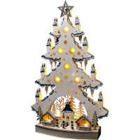 Solight LED drevený vianočný stromček s dekoráciami, 23x LED, prírodná farba, 64cm, 2x AA