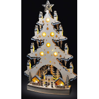 Solight LED drevený vianočný stromček s dekoráciami, 23x LED, prírodná farba, 64cm, 2x AA