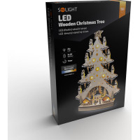 Solight LED drevený vianočný stromček s dekoráciami, 23x LED, prírodná farba, 64cm, 2x AA