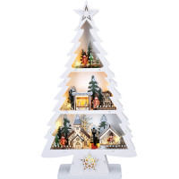 Solight LED drevený vianočný stromček s dekoráciami, 13x LED, biela, 53cm, 2x AA