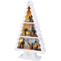 Solight LED drevený vianočný stromček s dekoráciami, 13x LED, biela, 53cm, 2x AA