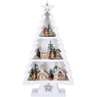 Solight LED drevený vianočný stromček s dekoráciami, 13x LED, biela, 53cm, 2x AA