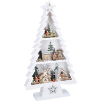 Solight LED drevený vianočný stromček s dekoráciami, 13x LED, biela, 53cm, 2x AA