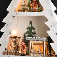 Solight LED drevený vianočný stromček s dekoráciami, 13x LED, biela, 53cm, 2x AA