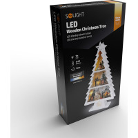 Solight LED drevený vianočný stromček s dekoráciami, 13x LED, biela, 53cm, 2x AA