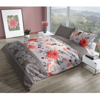 Saténové obliečky PURE SATEEN Kvety - šedé - 220x200 cm