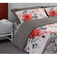 Saténové obliečky PURE SATEEN Kvety - šedé - 220x200 cm