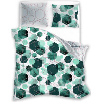 Saténové obliečky MILAGRO VERDE Crystals - tmavo zelené/biele - 220x200 cm