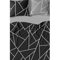 Saténové obliečky MILAGRO VERDE Fragments - čierne / šedé - 160x200 cm