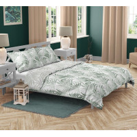 Saténové obliečky MILAGRO VERDE Palmové listy - šedé - 140x200 cm