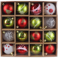 Vianočné závesné banky na stromček FESTIVE 6 cm - 16 ks - červené/zelené/biele
