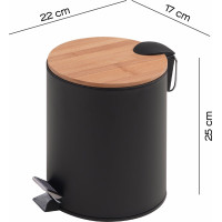 Gedy KENTA odpadkový kôš 3l, Soft Close, čierna mat/bambus 1309