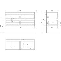 Aqualine PANEDA umývadlová skrinka 119x55x45, 2cm, biela PN212