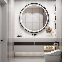 Okrúhle zrkadlo IDEAL BLACK 80 cm - s LED podsvietením a vyhrievaním