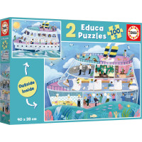 EDUCA Puzzle Outside,Inside Výletná loď 2x100 dielikov