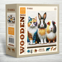 WOODEN CITY Drevené puzzle Mačka, králik a morča 250 dielikov