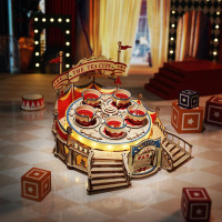 ROBOTIME Roker Svietiace 3D drevené puzzle Hracia skrinka: Vírivý tanec čajových šálok 280 dielikov