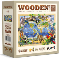 WOODEN CITY Drevené puzzle Mapa sveta zvierat 1010 dielikov