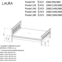 Posteľ z masívu borovice LAURA - 200x90 cm - biela