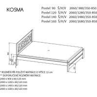 Posteľ z masívu borovice KOSMA - 200x120 cm - biela