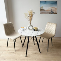 Jedálenský okrúhly stôl PARIS Black 80 cm - biely mramor
