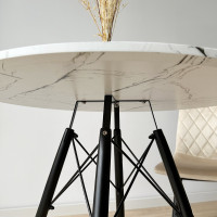 Jedálenský okrúhly stôl PARIS Black 80 cm - biely mramor