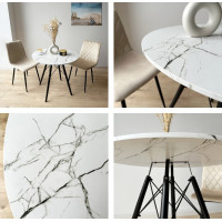 Jedálenský okrúhly stôl PARIS Black 80 cm - biely mramor